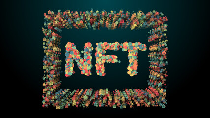 NFTs or NFT is a non-fungible tokens. They act as a non-duplicable digital certificate of ownership for any assigned digital asset - 3D Illustration rendering
