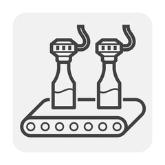 robot hand iconBeverage industry vector icon. That business process automation consist of row bottle on conveyor belt in production line and filling water or liquid in packaging to manufacture produce