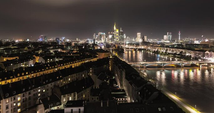 Timelapse of frankfurt skyline at silvester night fireworks  shot in 4k