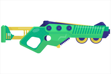 vector concept illustration of a blaster. weapons for computer games. multi-colored pistol shooting a laser beam. alien weapons .