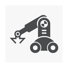 Robotic arm, industrial robot system vector icon. Consist of mechanical arm, electronic, hydraulic. Control by automation technology. For industry i.e. assembly, manufacturing, cnc, production process