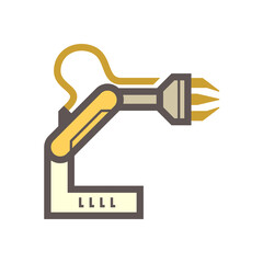 Robotic arm, industrial robot system vector icon. Consist of mechanical arm, electronic, hydraulic. Control by automation technology. For industry i.e. assembly, manufacturing, cnc, production process