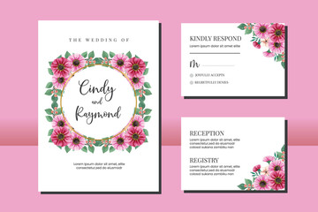 Fototapeta na wymiar Floral Frame Wedding invitation, floral watercolor hand drawn Zinnia Flower design Invitation Card Template