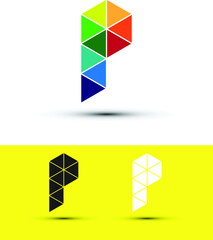 p letter logo design template with triangles and rainbow colors