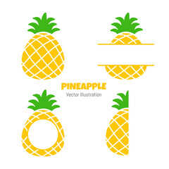 Pineapple fruit in summer. Pineapple text frame Isolated on white background