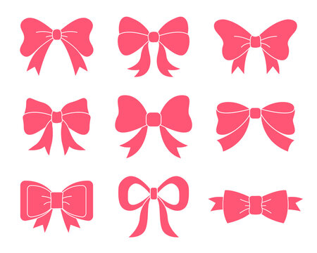 Pink bow design in various shapes Isolated on white background