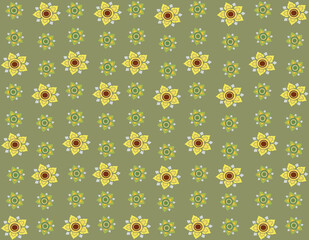 Thai pattern, yellow, green On a dark green background