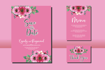Floral Frame Wedding invitation, floral watercolor hand drawn Zinnia Flower design Invitation Card Template