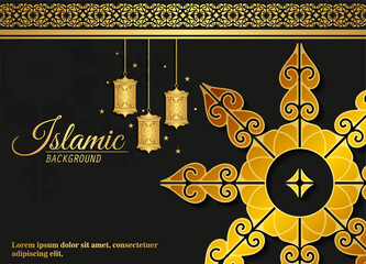ramadan kareem banner in black and golden style