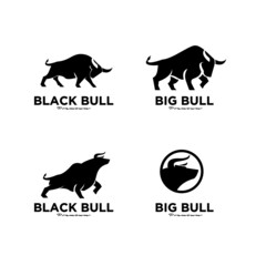 set collection angry black bull vector logo icon design illustration isolate white background