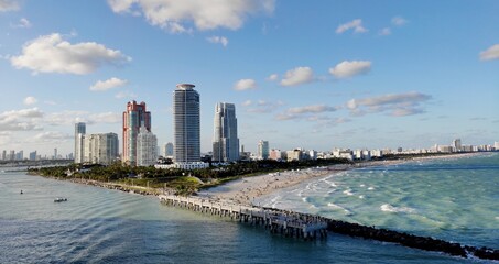 Miami beach and ocean drive at daytime.