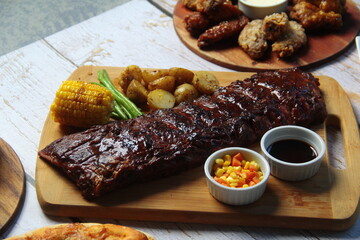 Freshly cooked pork baby back ribs