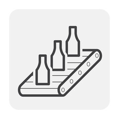 Beverage industry vector icon. That business process automation and technology consist of row glass bottle packaging on conveyor belt in production line to manufacturing or produce drink product.