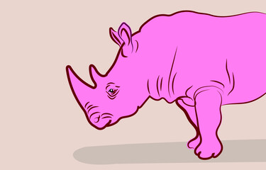 Line art of Pink rhinoceros head on Pastel Cream color background