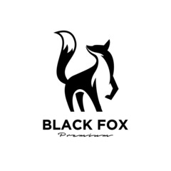 Logo design of black fox silhouette animal mascot logo template vector illustration