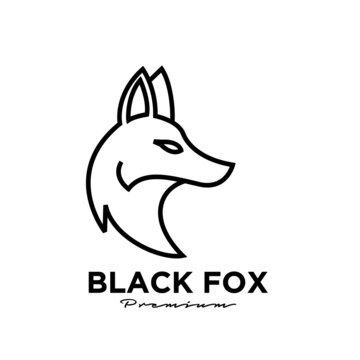 Logo design of black fox silhouette animal mascot line logo template vector illustration