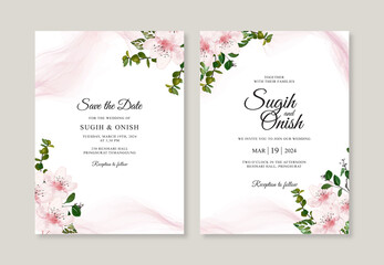 Beautiful wedding card invitation template with hand drawn watercolor floral