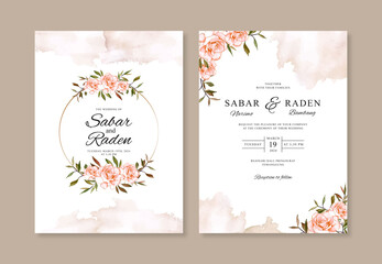Wedding invitation card template with watercolor floral