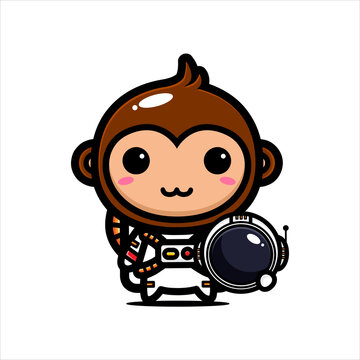 cute monkey cartoon character design wearing astronaut costume