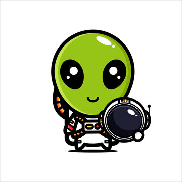 design a cute alien cartoon character wearing an astronaut costume
