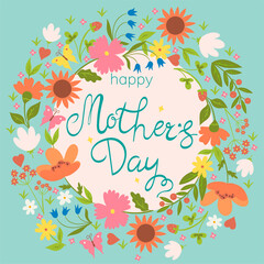Fototapeta na wymiar Happy Mother's Day card with flowers. Vector graphics.