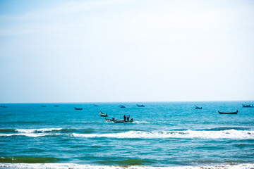 Fototapeta na wymiar Life of Fishermen. This photo was taken on the Sea Shore of Kakinada, the smart city of India.