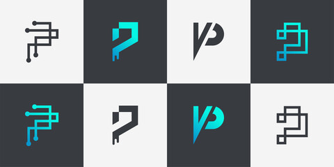 Set of monogram initial letter p logo design template. icons for business Premium Vector