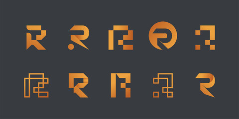 Set of monogram initial letter R logo design template. icons for business Premium Vector