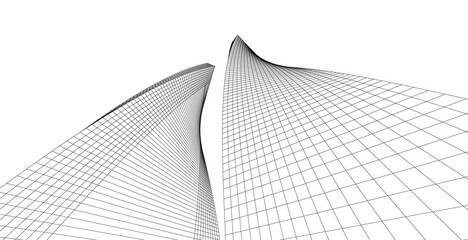 Distorted shapes in architecture, Abstract architectural background 3D illustration