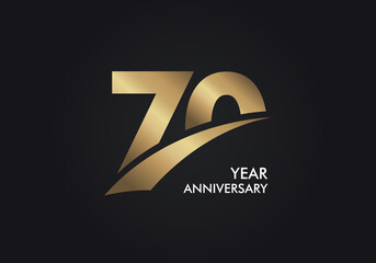 70 Years Anniversary logotype with golden colored font numbers made of Slice, isolated on black background for company celebration event, birthday - Vector