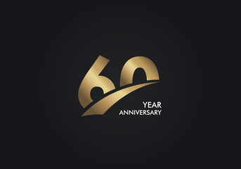 60 Years Anniversary logotype with golden colored font numbers made of Slice, isolated on black background for company celebration event, birthday - Vector