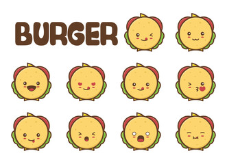Cute burger character emotions