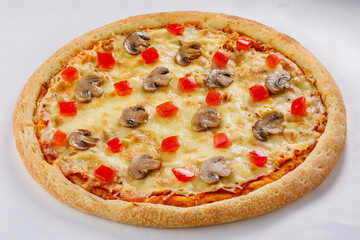 Pizza isolated on white background.Side view. Italian food concept. Appetizing pizza.