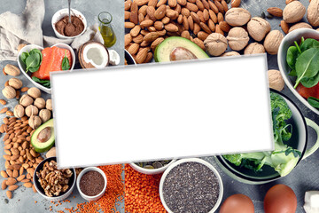 Collage of Food sources of omega 3 and healthy fats.