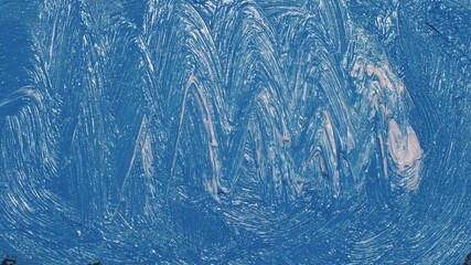 Artist copyist paint seascape with ship in ocean. Craftsman decorator draw as boat sail on blue sea with acrylic oil color. Draw finger brush palette.