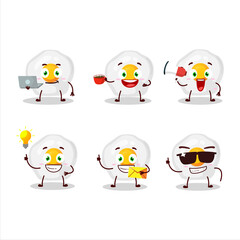 Fried egg cartoon character with various types of business emoticons