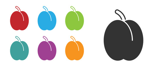 Black Plum fruit icon isolated on white background. Set icons colorful. Vector