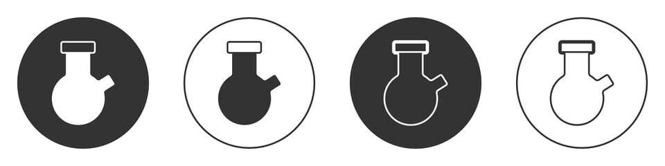Black Test tube and flask chemical laboratory test icon isolated on white background. Laboratory glassware sign. Circle button. Vector