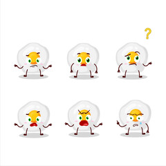 Cartoon character of fried egg with what expression