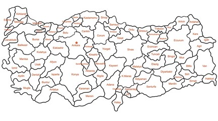Doodle freehand drawing Turkey political map with major cities. Vector illustration.