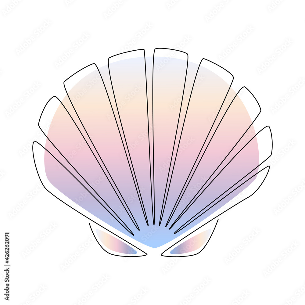 Poster seashell scallop. continuous one line drawing of an oyster mollusk. modern minimalist badge icon or 