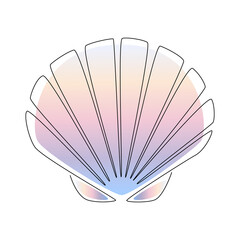 Seashell scallop. Continuous one line drawing of an oyster mollusk. Modern minimalist badge icon or logo. Sea shell mascot concept for fresh seafood icon. Vector illustration with gradient color shape