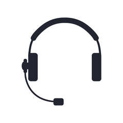 Headphones with microphone, headset. black and white isolated image, vector illustration