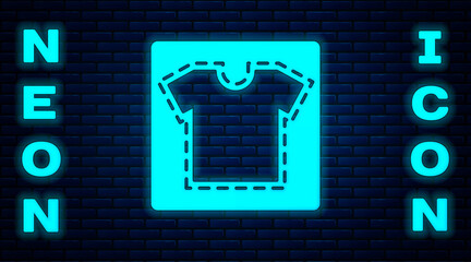 Glowing neon Sewing pattern icon isolated on brick wall background. Markings for sewing. Vector