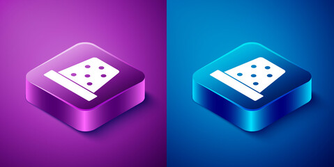 Isometric Thimble for sewing icon isolated on blue and purple background. Square button. Vector