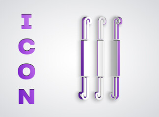 Paper cut Crochet hook icon isolated on grey background. Knitting hook. Paper art style. Vector