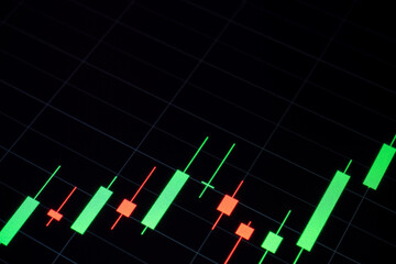 Economic graphic. Financial chart, stock analysis data for business background in digital screen. Graphics growth forex finance market. Stock analyzing. Price chart bars.