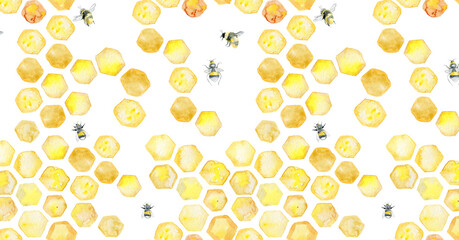 Baner for social media honey honeycomb bees flowers summer mood