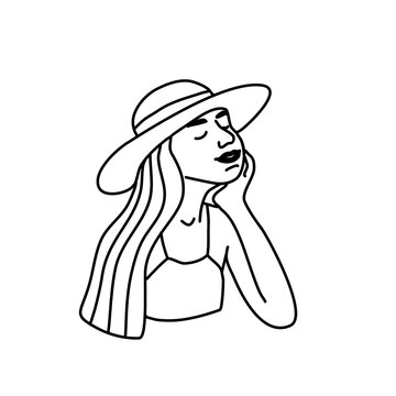 a bitmap isolated image of a girl in a hat clipart. illustration for  design, textile or greeting card, doodle.