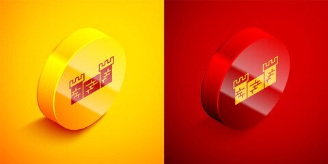 Isometric Great wall of China icon isolated on orange and red background. Circle button. Vector